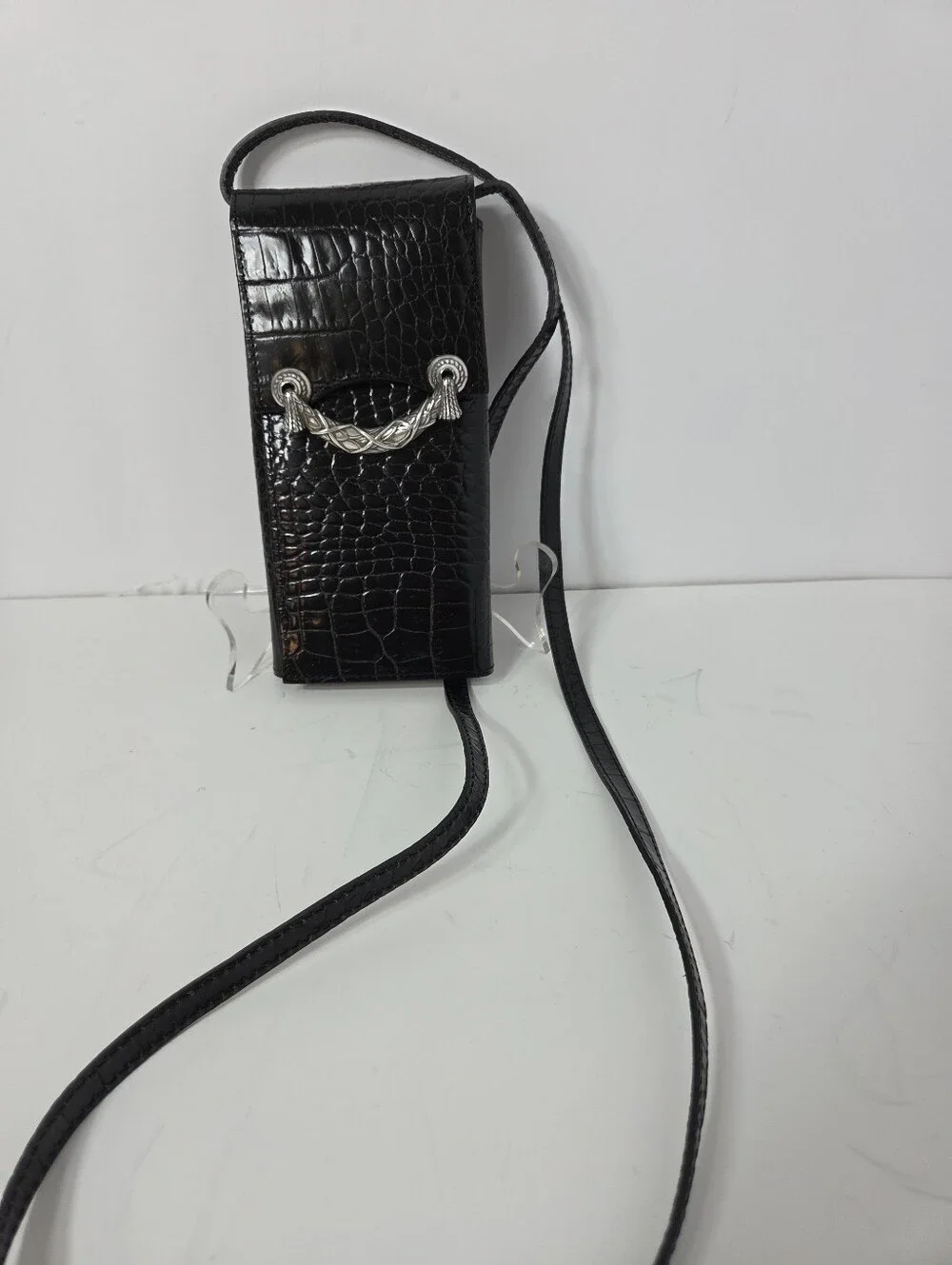 brighton metropolitan vertical clutch black croc embossed nwot classic travel